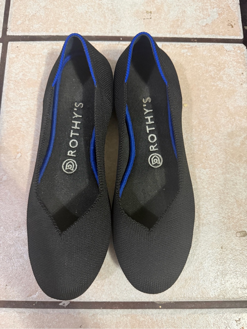 Rothy's Black Flats with Blue Trim